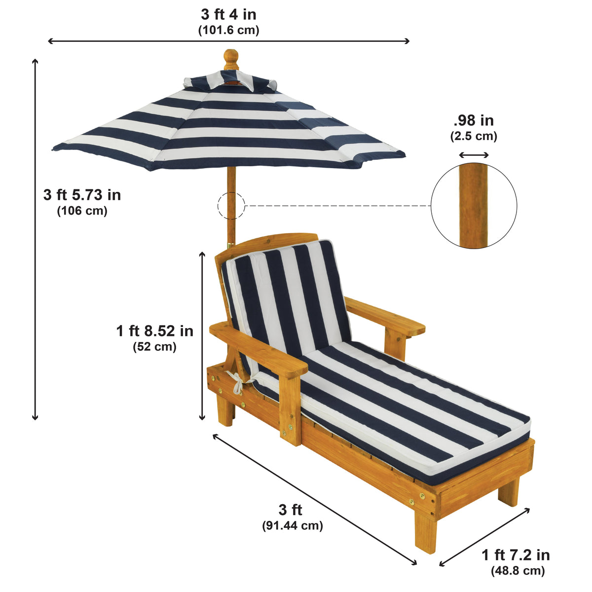 Kids Outdoor Chaise Lounge with Umbrella - Navy