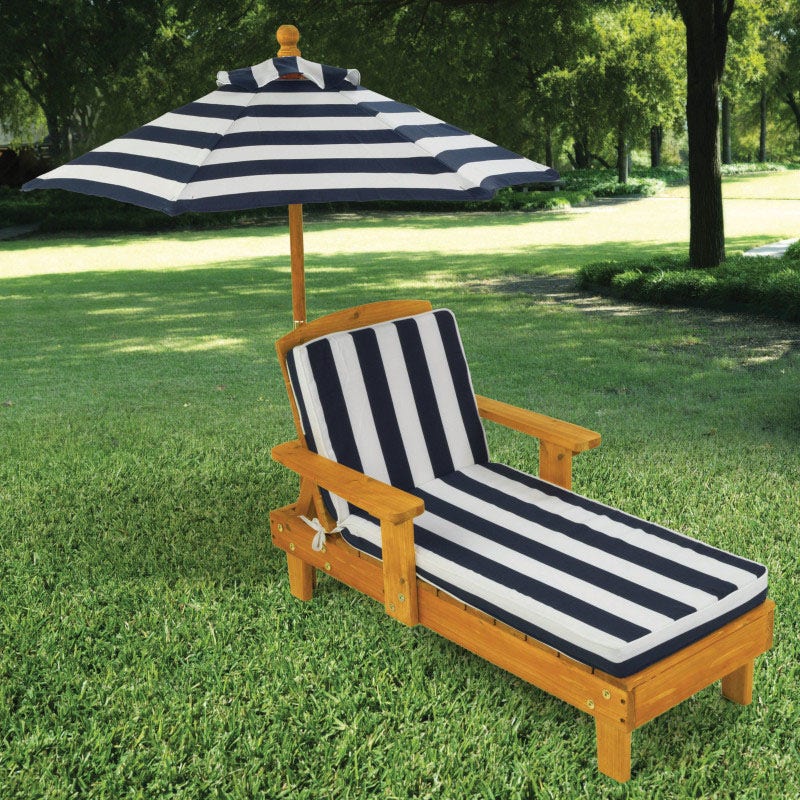 Kids Outdoor Chaise Lounge with Umbrella - Navy