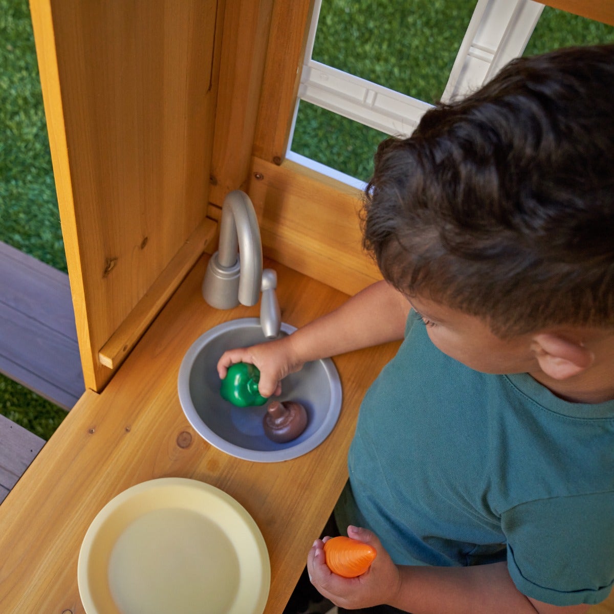 Outdoor Playhouse with Picnic Table and Chalkboard