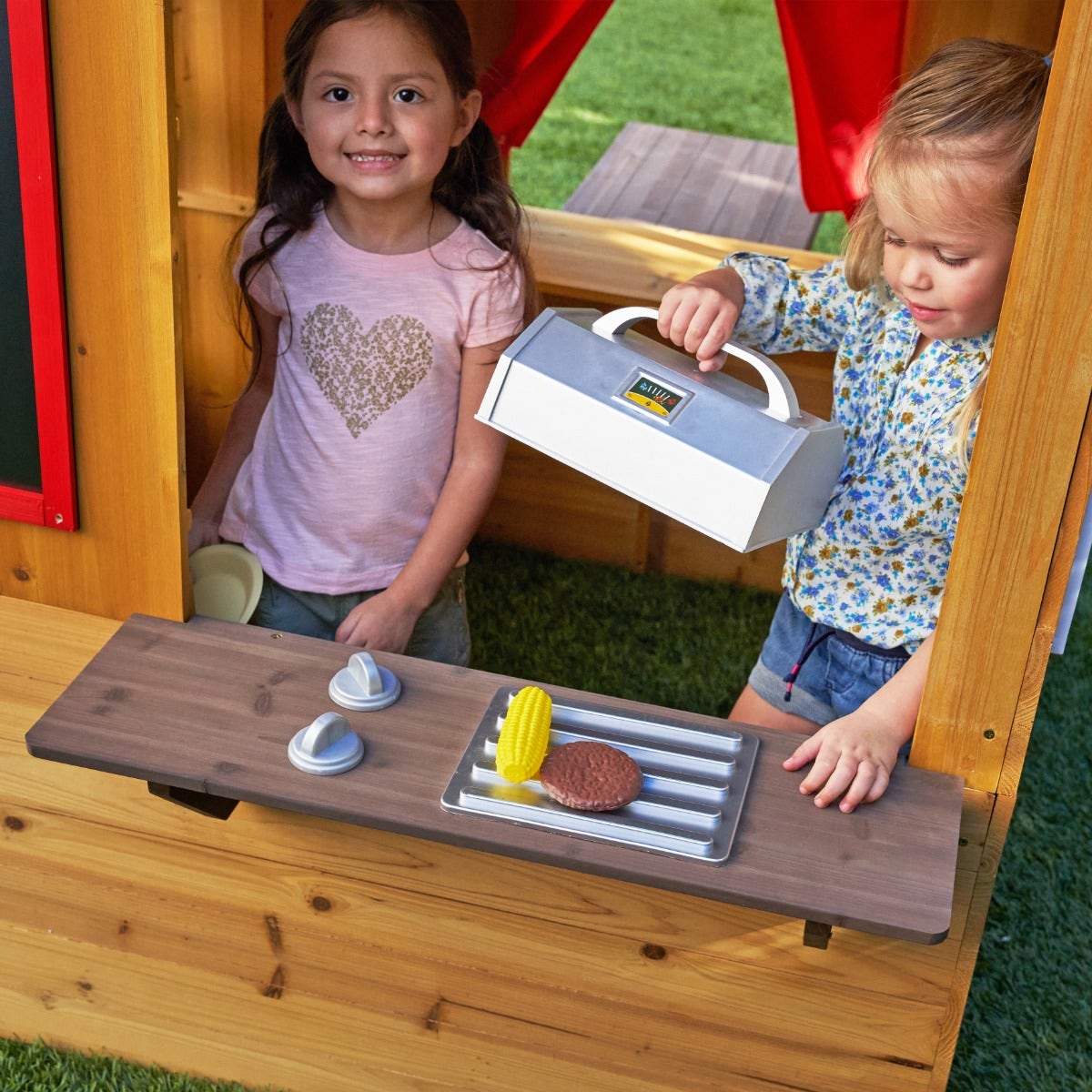 Outdoor Playhouse with Picnic Table and Chalkboard