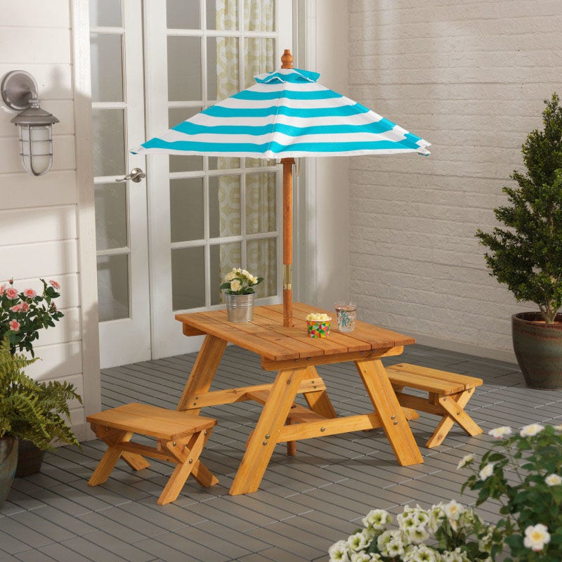 Kids Outdoor Table and Seating Set with Umbrella and Bench