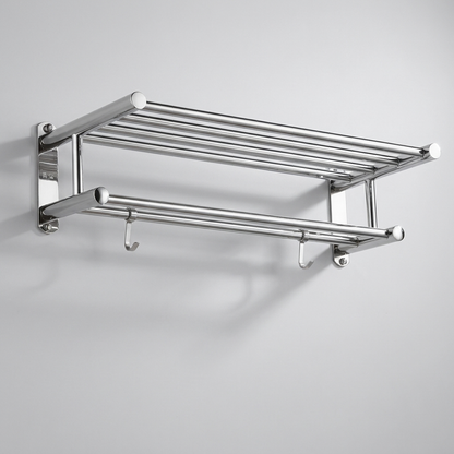 TOWELRIVA – Wall-Mounted Towel Rack with Shelf & Hooks for Organized Spaces