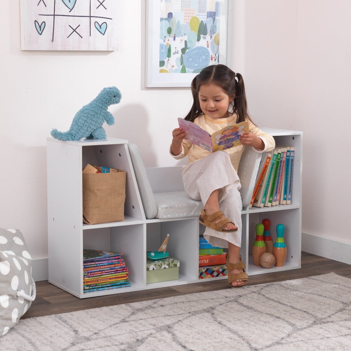 Kids Bookcase and Storage Shelf with Reading Nook - White