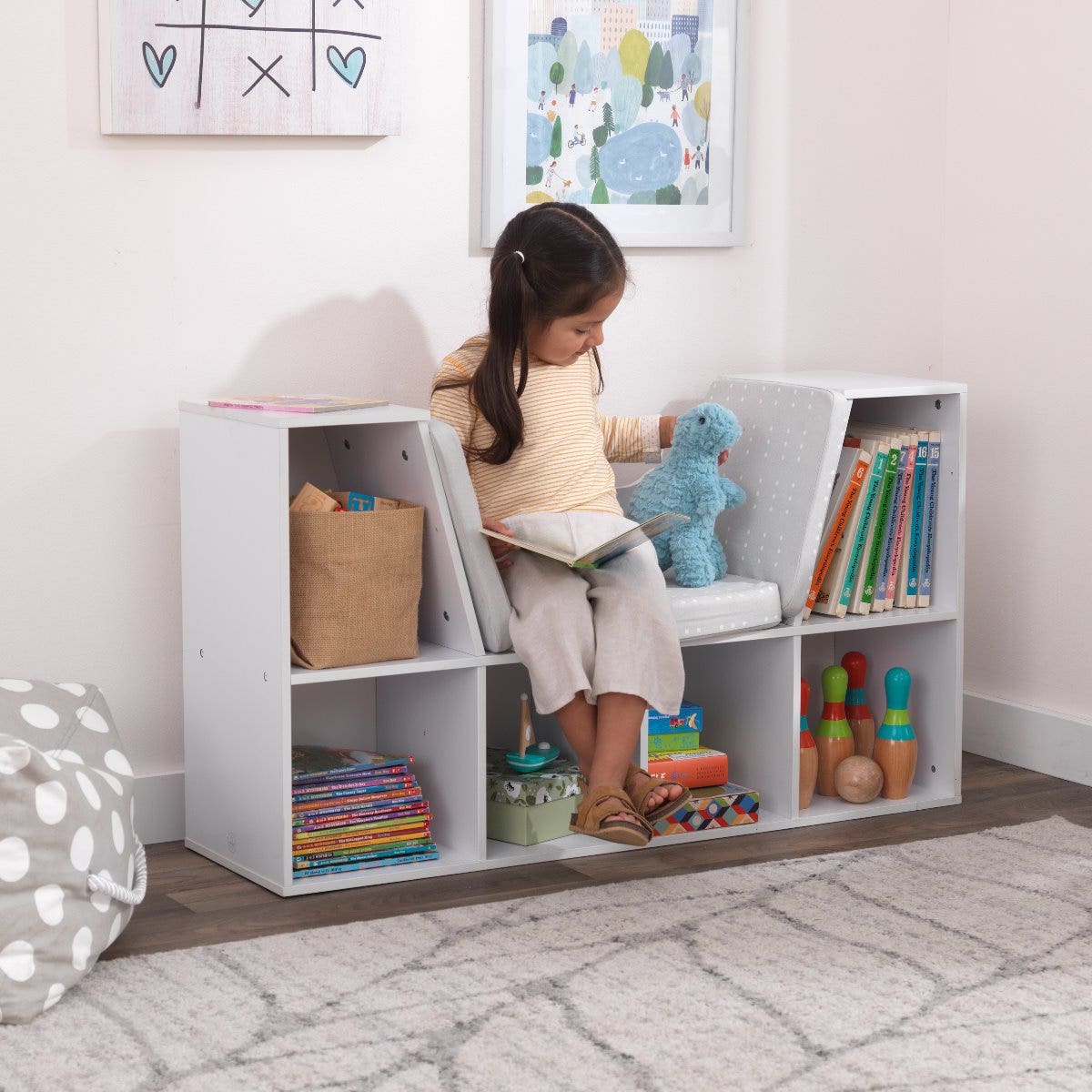 Kids Bookcase and Storage Shelf with Reading Nook - White