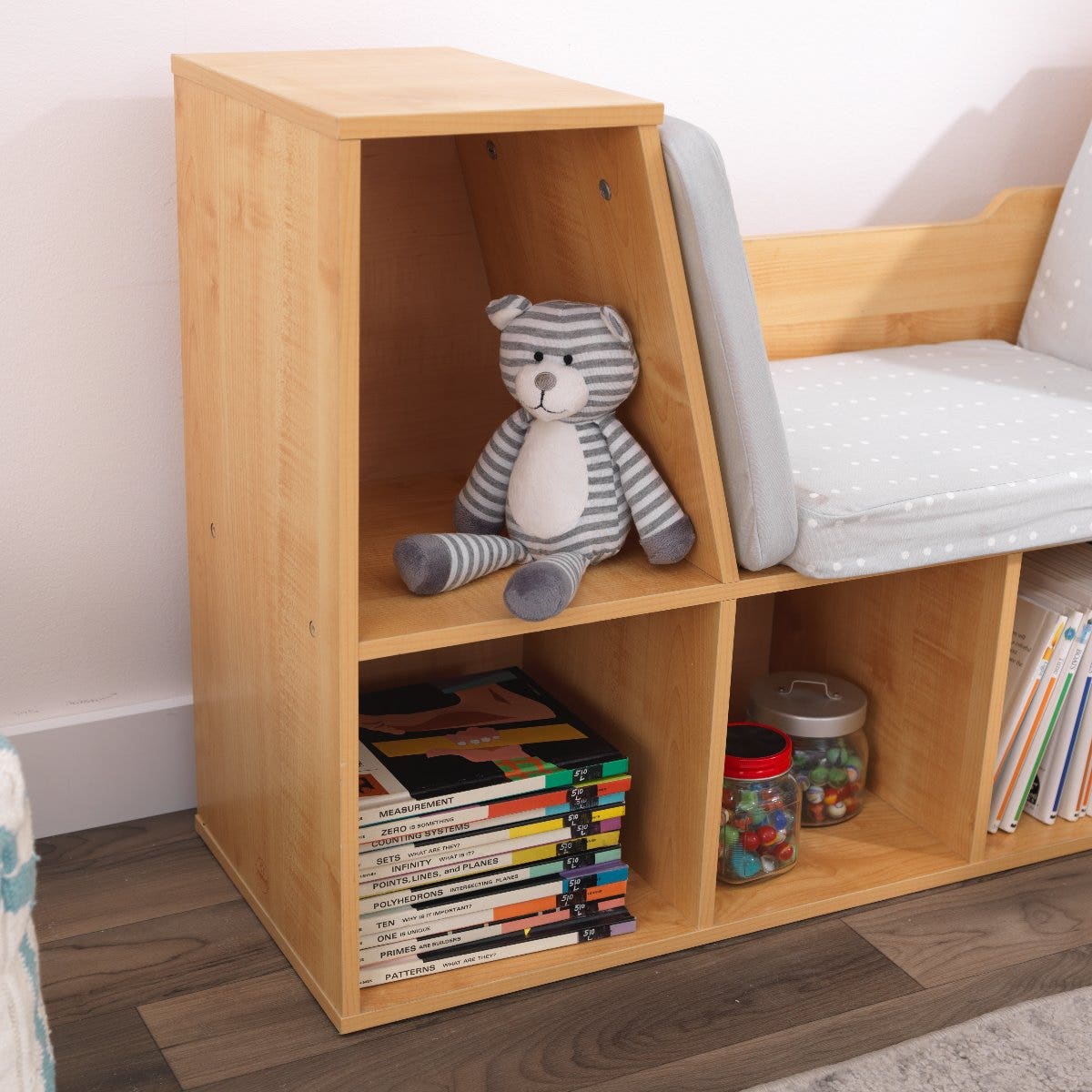 Kids Bookcase and Storage Shelf with Reading Nook - Natural