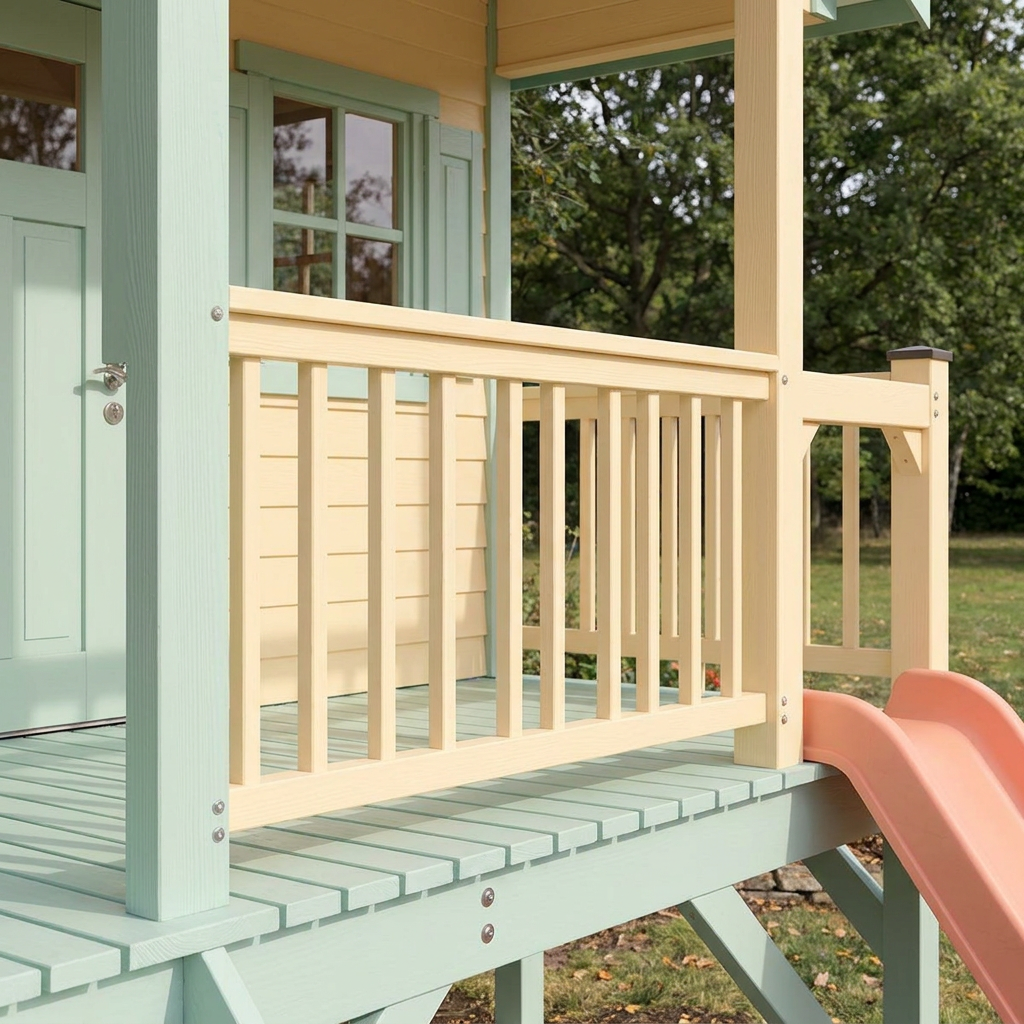 Peach-Colored Playhouse with Slide and Entry Stairs