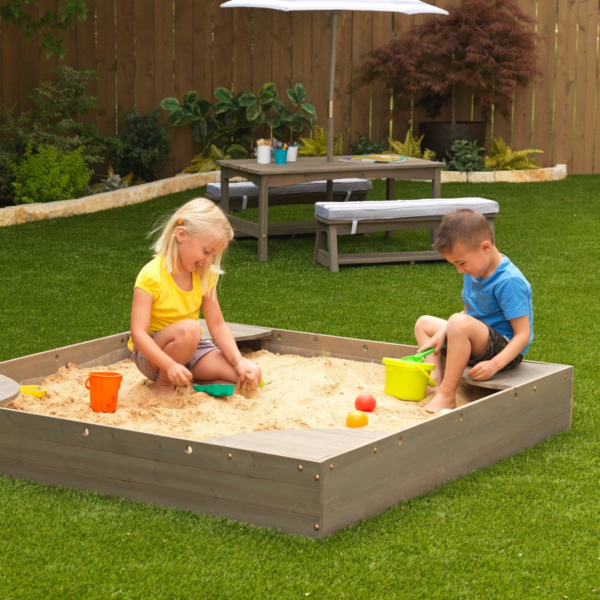 Kids Outdoor Sandbox - Gray