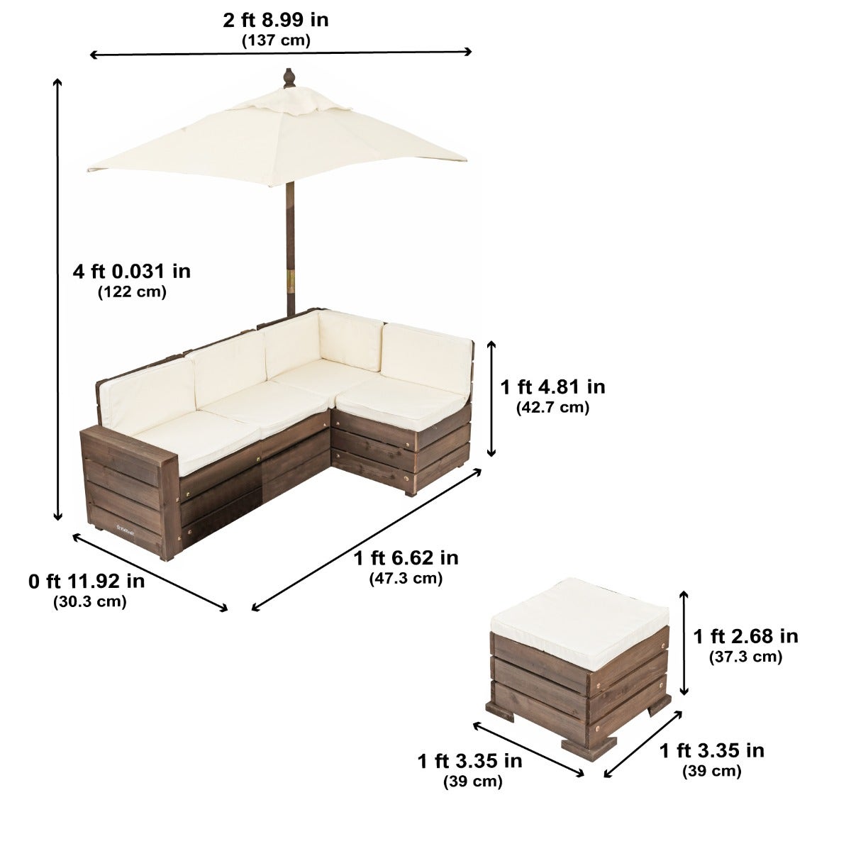 Kids Outdoor Sectional Seating Set with Umbrella - Brown / Beige
