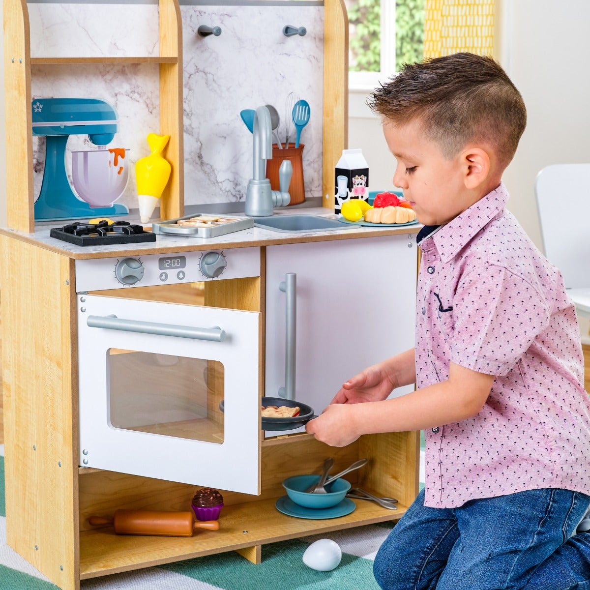 Kids Pretend Play Kitchen with Storage and Play Food