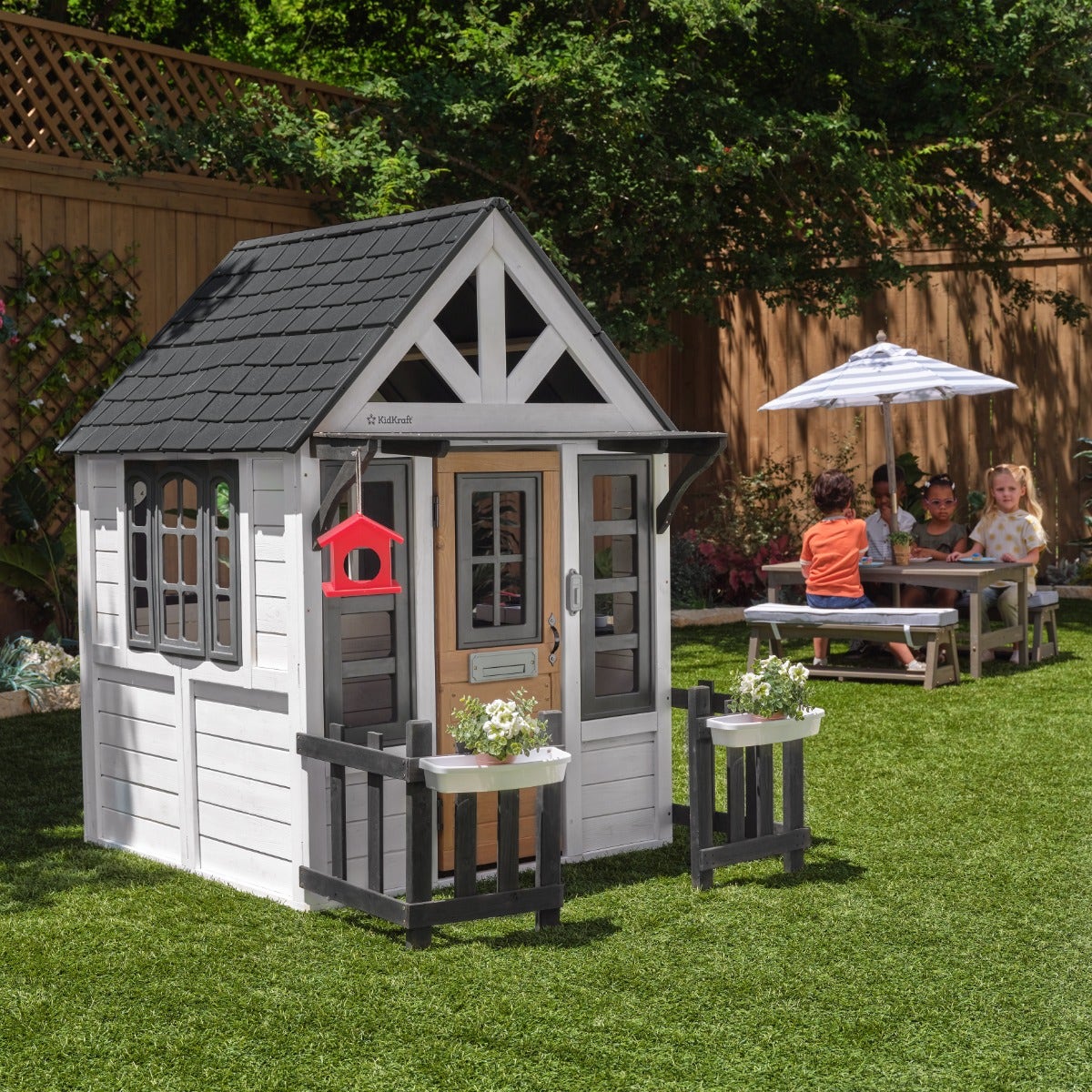 Outdoor Playhouse with Chalkboard - White