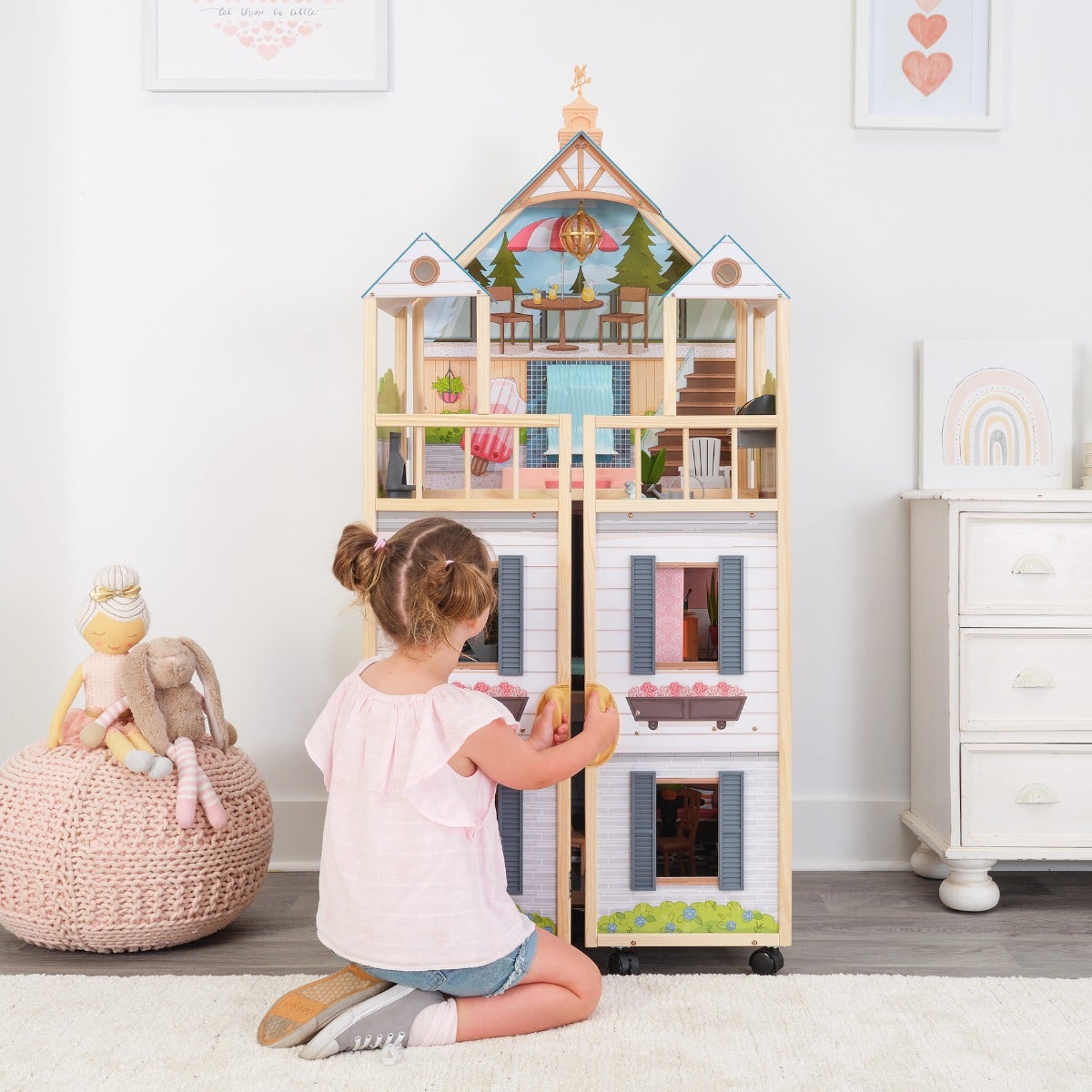 Wooden Dollhouse with Elevator and Lights and Sounds