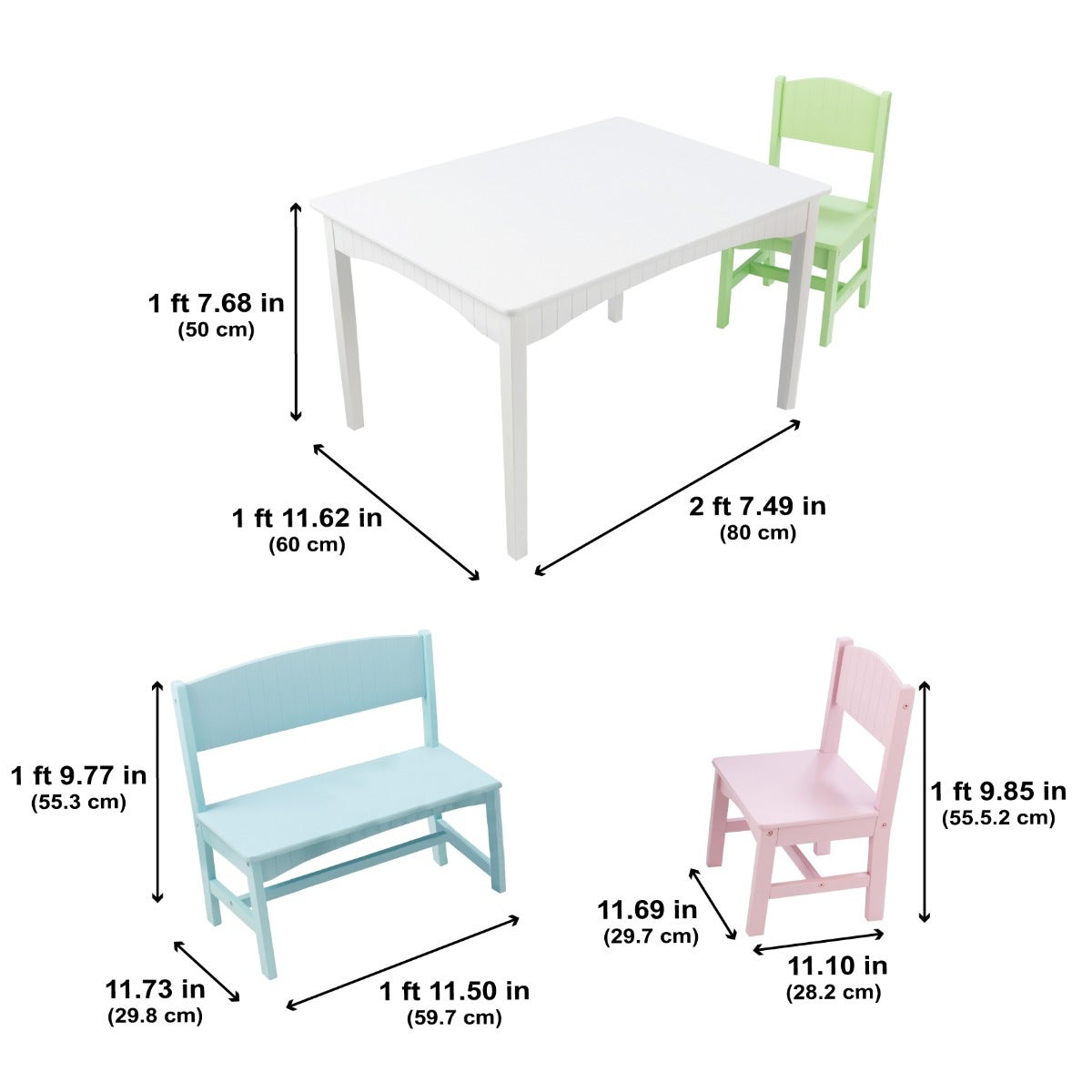Kids Table and Chair Set with Bench and Two Chairs - Pastel