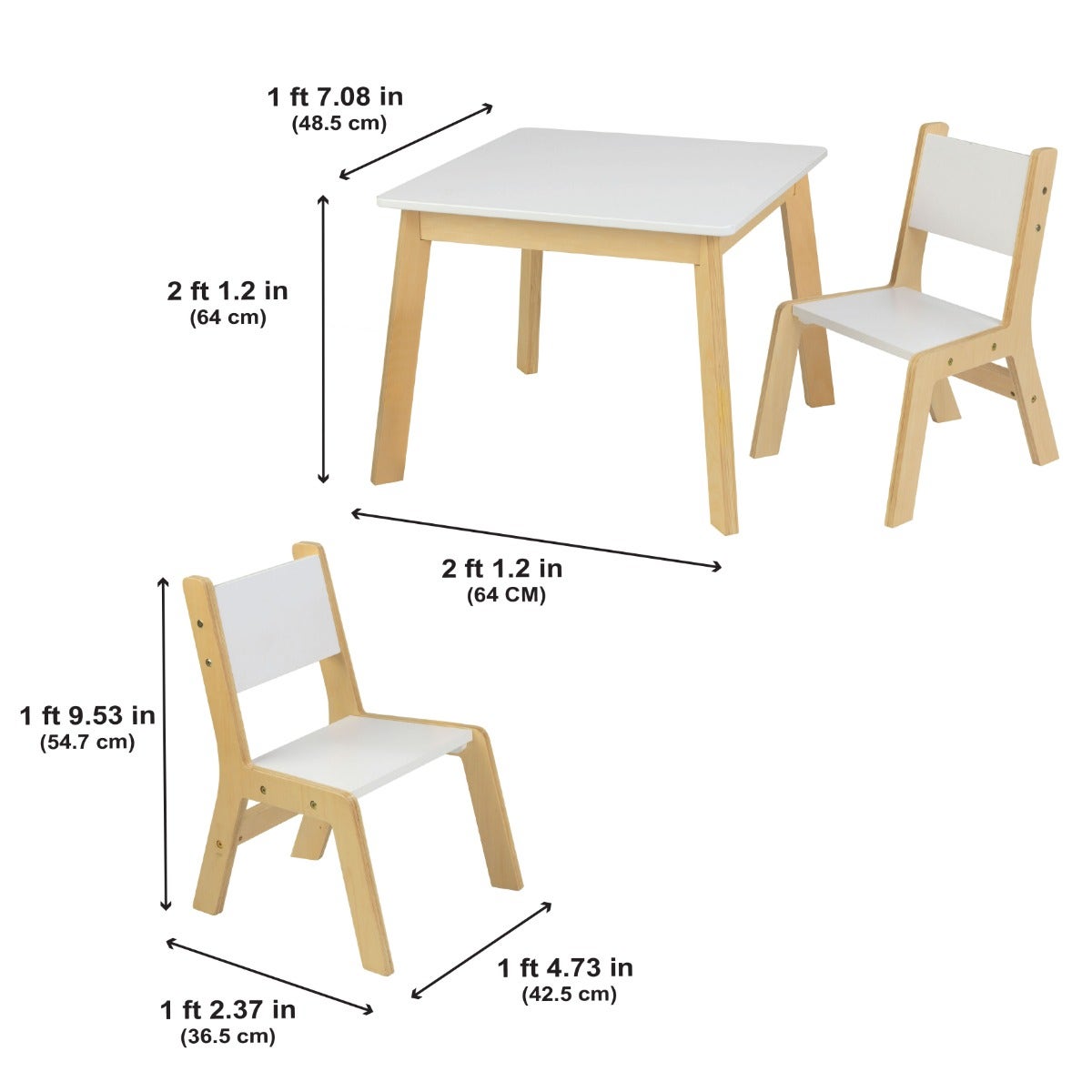 Kids Table and Chair Set with Two Chairs - White