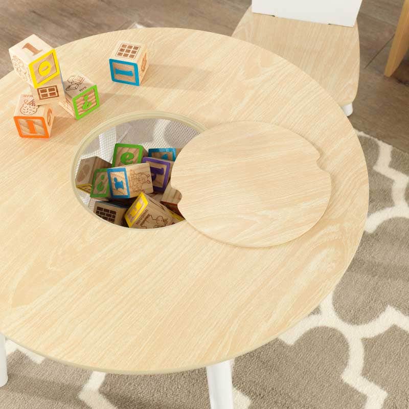 Kids Table and Chair Set with Storage and Two Chairs - Natural / White