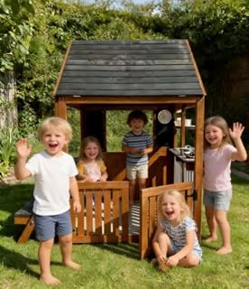 Wooden Playhouse with Picnic Table
