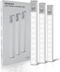Six rechargeable motion sensor under cabinet light bars with a charging station on a shelf