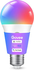 Color changing smart light bulbs A19 E26 lighting a living room in warm and blue tones