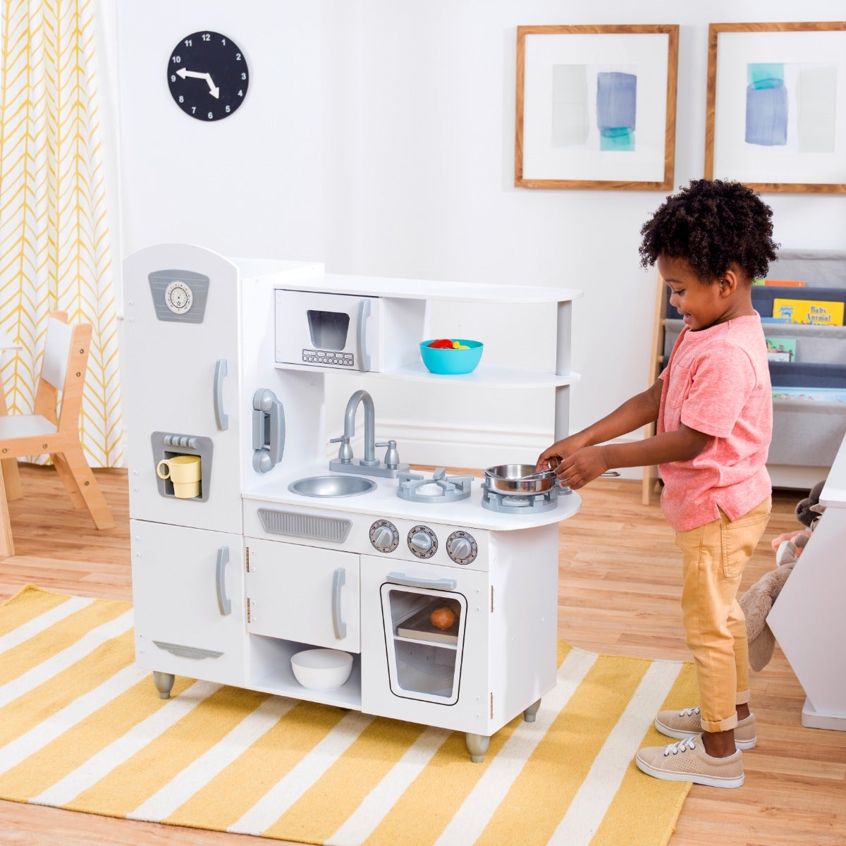 Kids Pretend Play Kitchen with Storage - White
