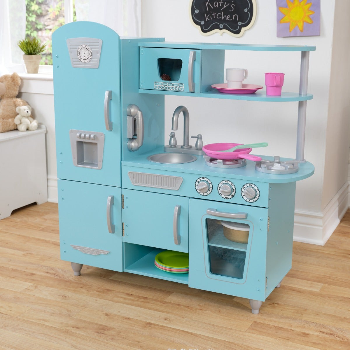 Kids Pretend Play Kitchen with Storage - Blue