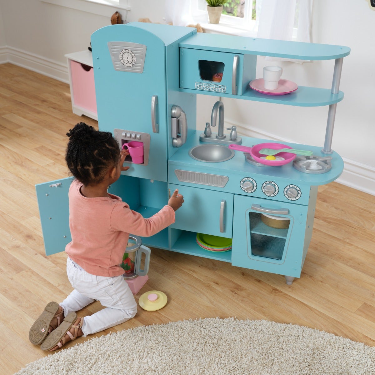 Kids Pretend Play Kitchen with Storage - Blue