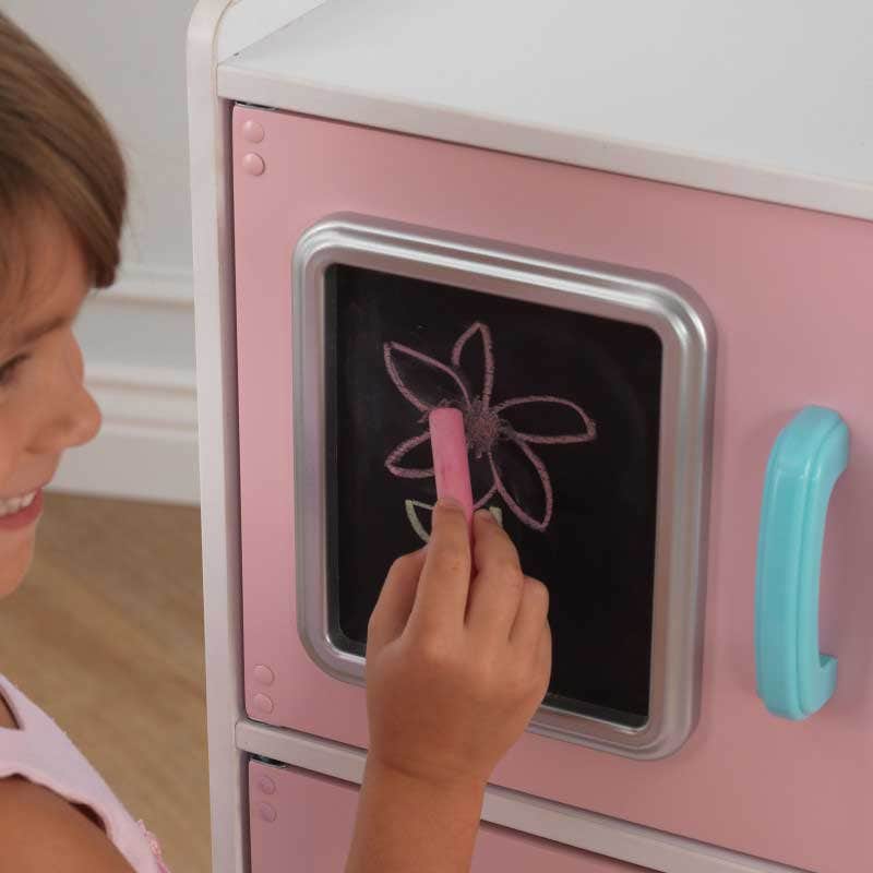 Kids Pretend Play Kitchen with Chalkboard and Toy Refrigerator - Pastel
