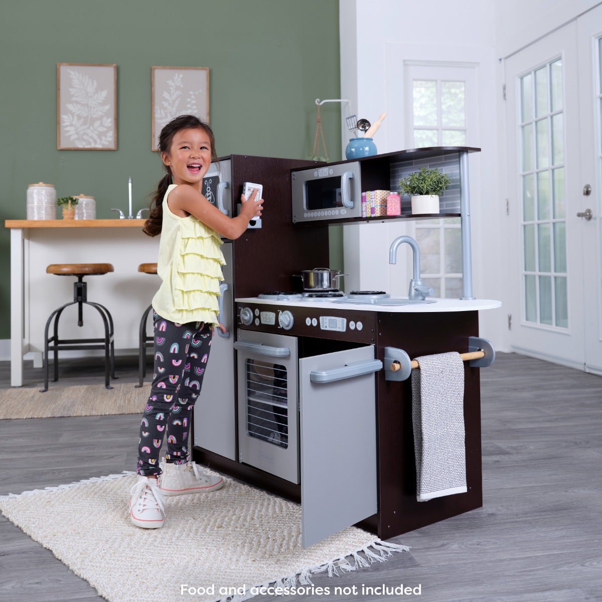 Kids Pretend Play Kitchen with Chalkboard and Toy Refrigerator - Espresso