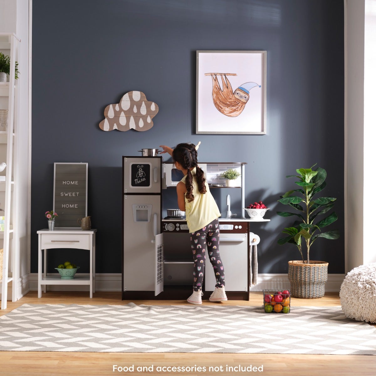 Kids Pretend Play Kitchen with Chalkboard and Toy Refrigerator - Espresso