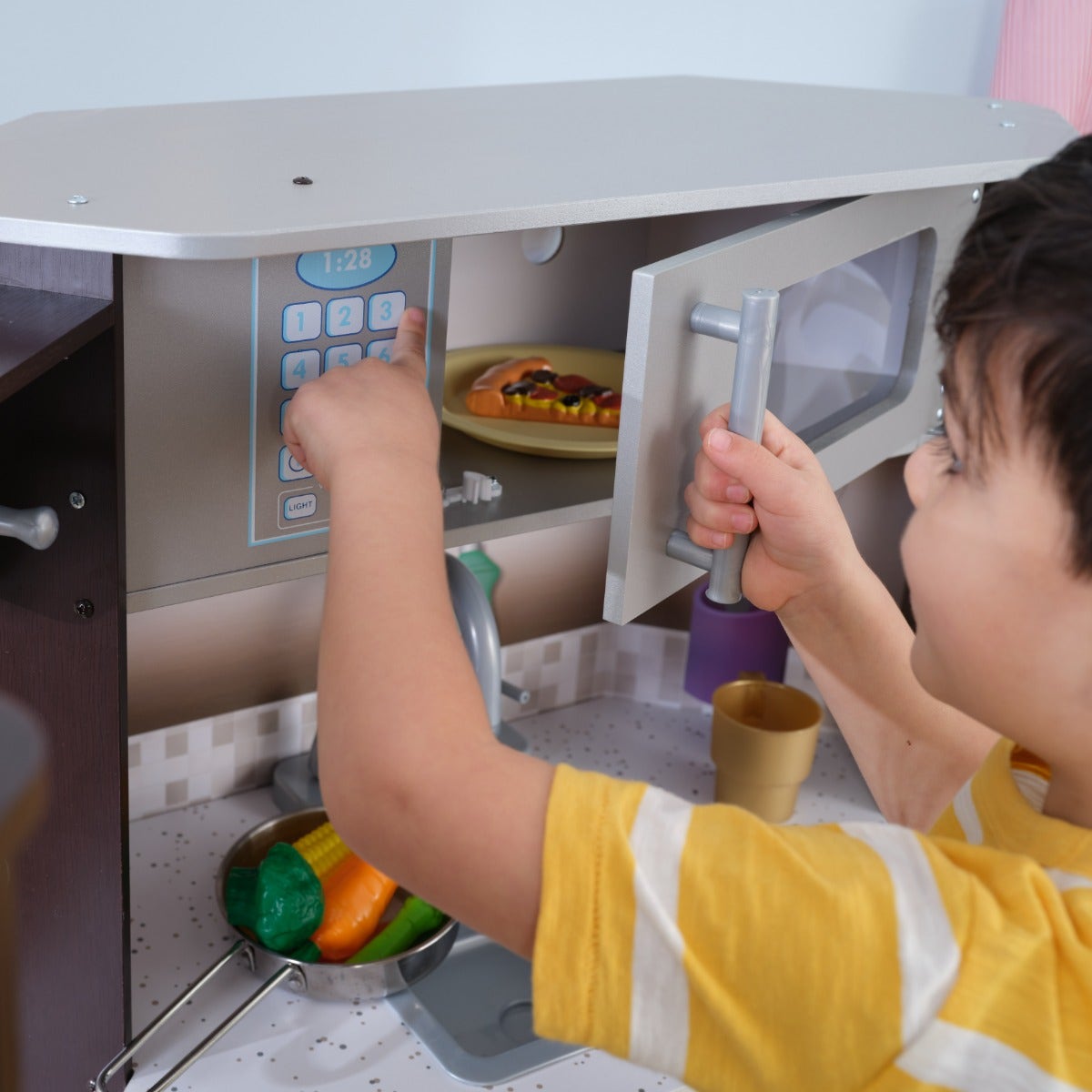 Corner Play Kitchen with Lights and Sounds and Storage - Espresso