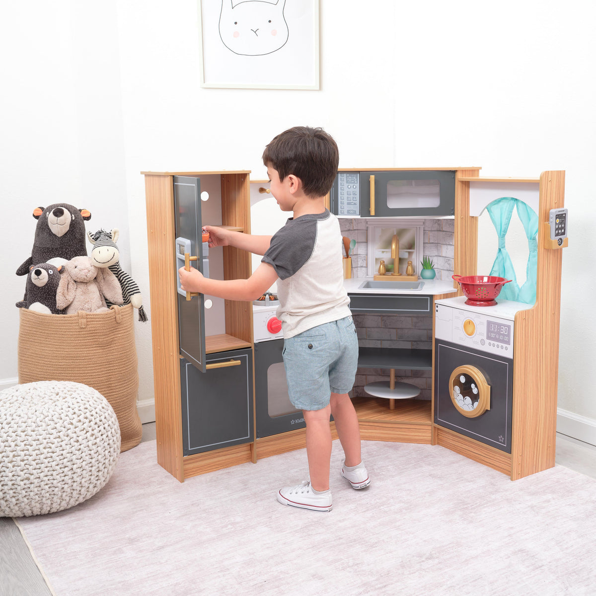 Corner Play Kitchen with Lights and Sounds and Storage - Natural