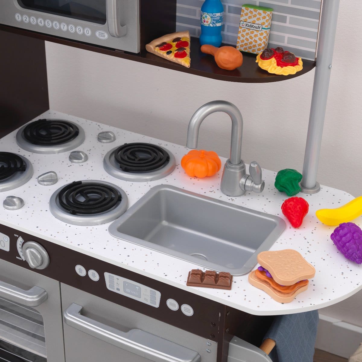 Kids Pretend Play Kitchen with Chalkboard and Play Food