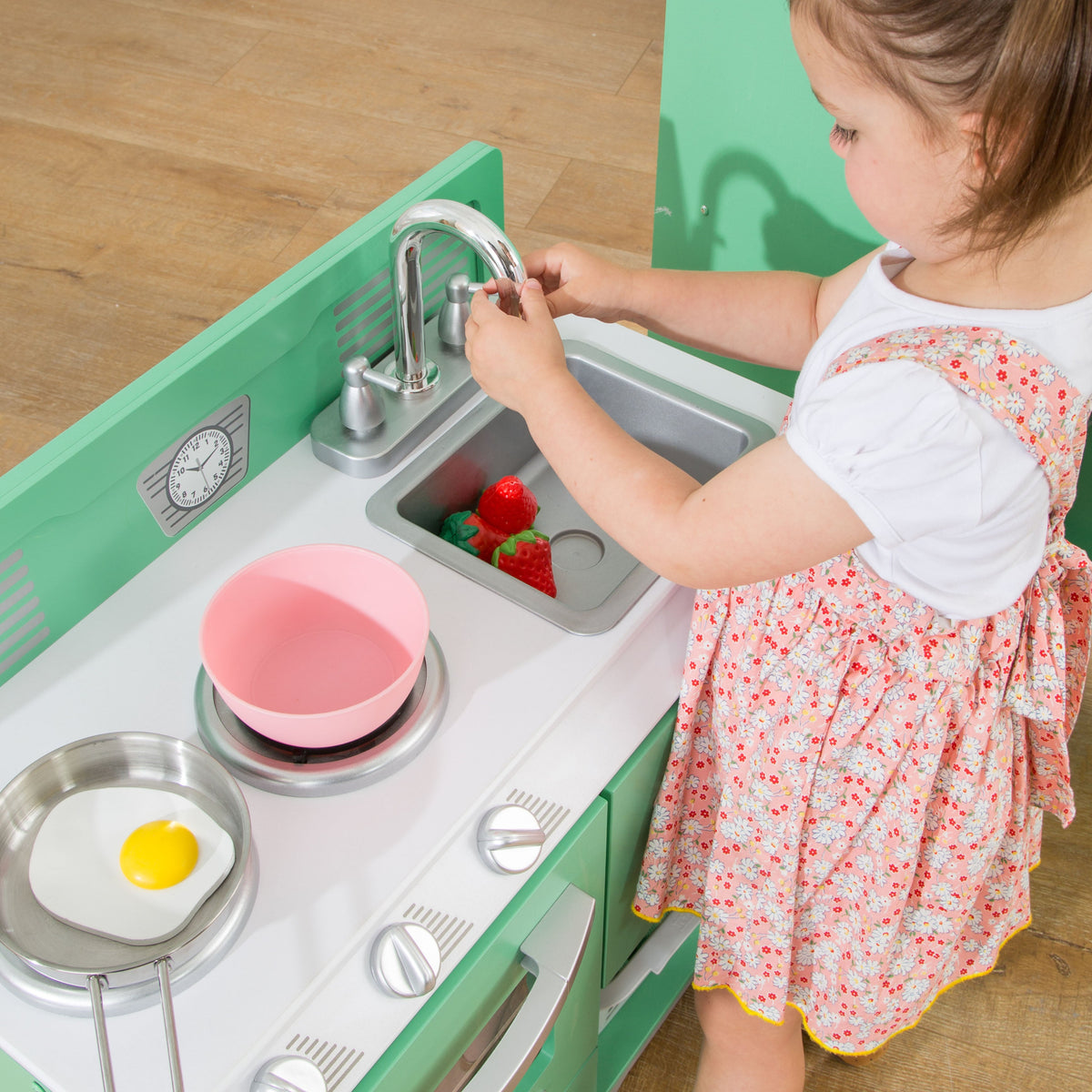 Kids Pretend Play Kitchen with Storage and Toy Refrigerator