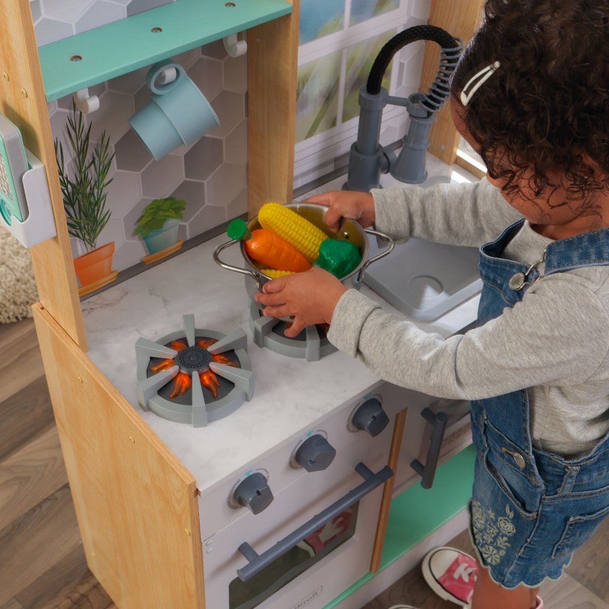 Kids Pretend Play Kitchen with Lights and Sounds and Storage - Natural