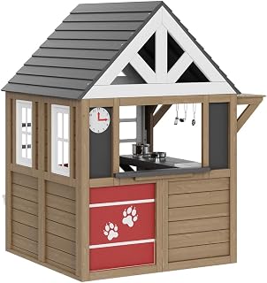 Wooden Outdoor Playhouse with Toy Sink, Windows and Door
