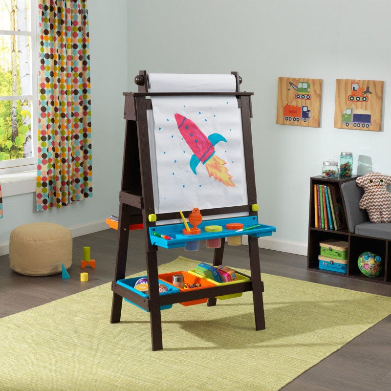 Kids Art Easel with Chalkboard and Storage - Espresso