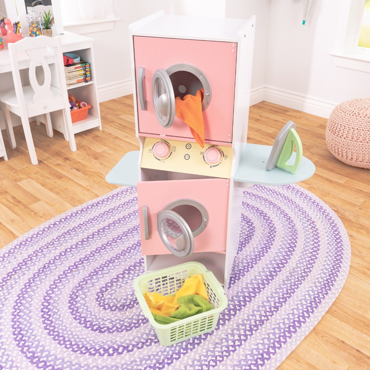 Kids Pretend Laundry Play Set with Chalkboard and Storage - Pastel