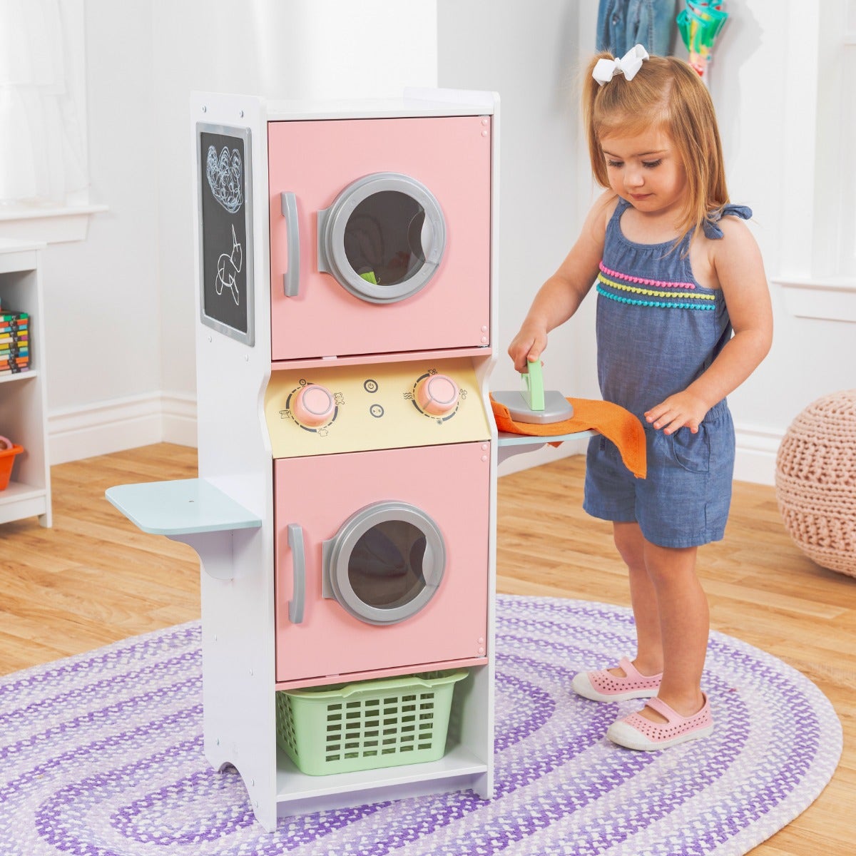 Kids Pretend Laundry Play Set with Chalkboard and Storage - Pastel