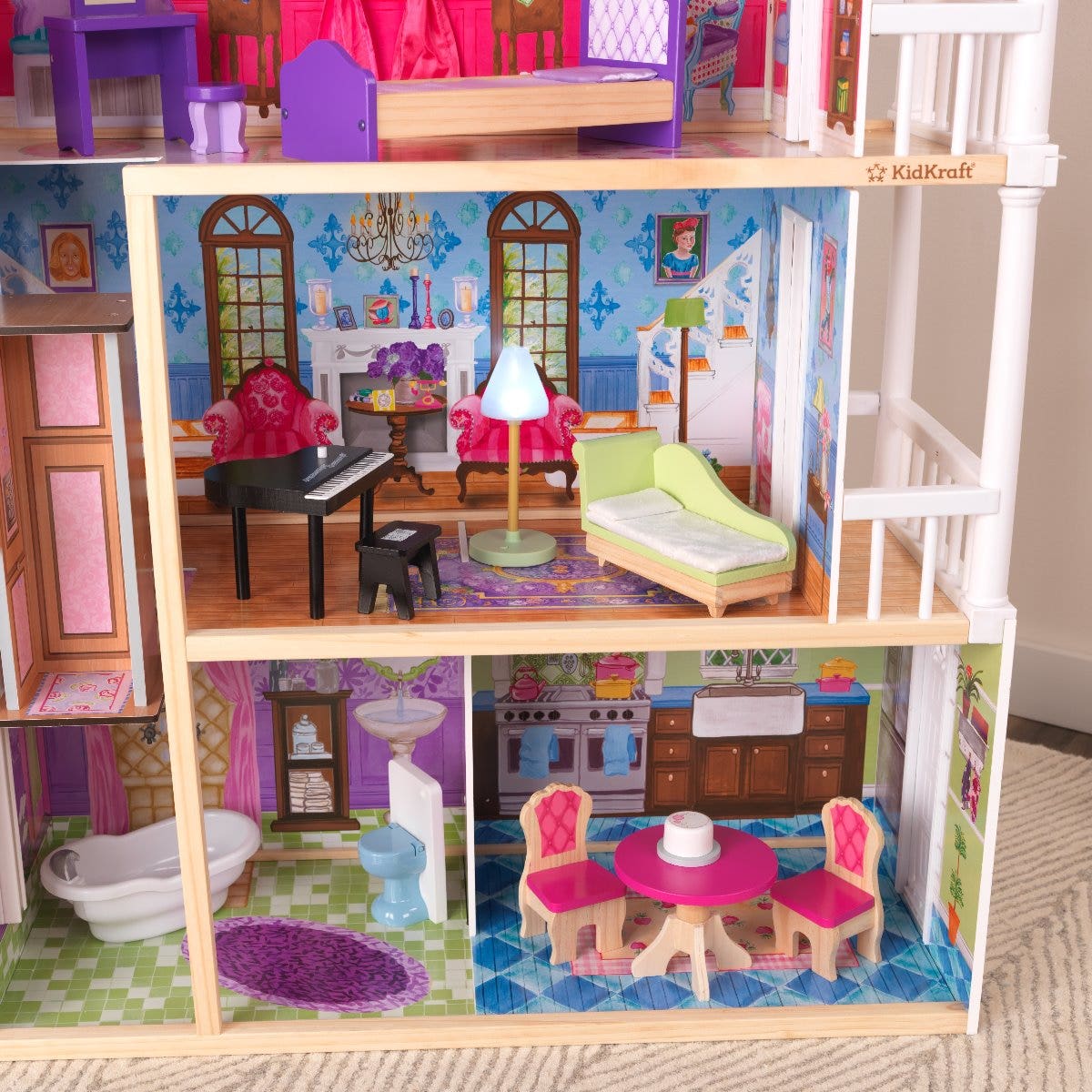 Wooden Dollhouse with Elevator and Lights and Sounds