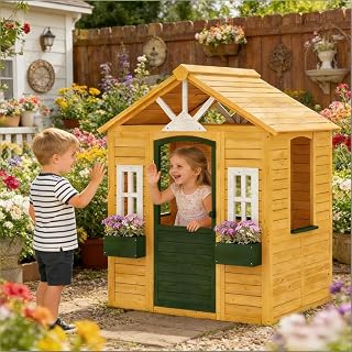 Outdoor Playhouse with Flower Boxes
