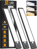 Wireless under cabinet lighting bars lighting a kitchen shelf with battery level display