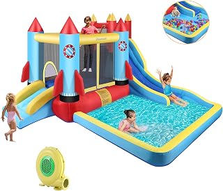 Inflatable Bounce House with Slide, Climbing Wall and Ball Pit