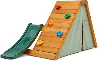 Wooden Kids Activity Playset with Slide, Climbing Wall and Ladder