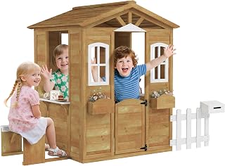 Wooden Playhouse with Bench and Mailbox - Yellow