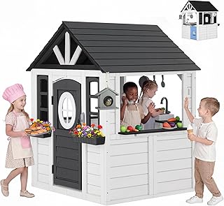 Wooden Outdoor Playhouse for Kids - Black