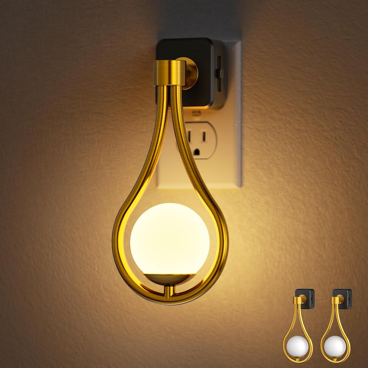 Plug in projector night light casting a soft white glow across a dark bedroom wall
