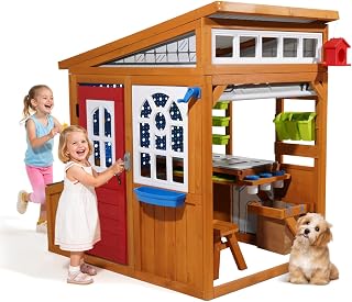 Cedar Wooden Outdoor Playhouse with Doorbell