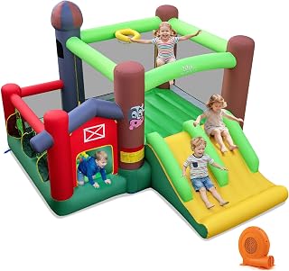 Inflatable Bounce House with Double Slides, Ball Pit and Blower