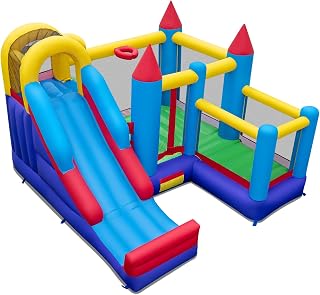 5-in-1 Inflatable Bounce House with Slide, Climbing Wall and Ball Pit