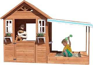 Wooden Outdoor Playhouse with Sandbox - Brown