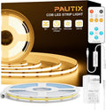 Warm white COB LED tape light glowing under cabinets along a kitchen work surface