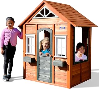 Wooden Playhouse with Flower Boxes and Door